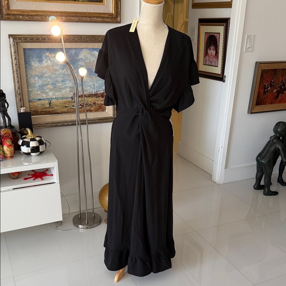 Max Studio Black Tie-Front Ruffle-Hem Maxi Dress